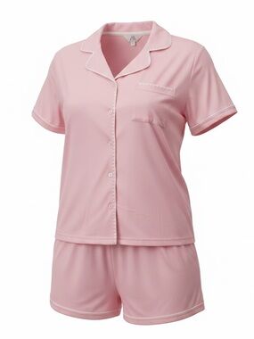 AEROSOLES Pink Short Sleeve Button-Front Pajama Set